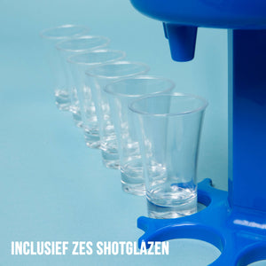 Shot dispenser incl. 6 shot glasses, leakstops and dice
